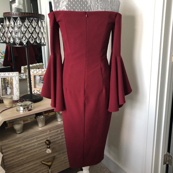 NWT MILLY Italian Cady Bell Sleeve Bordeaux Selene Dress size 4 - Picture 5 of 12